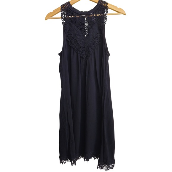 Xhilaration Dresses & Skirts - Black Sleeveless Shift Dress Crochet Lace Bib Small Boho Dark Fairy Whimsigoth